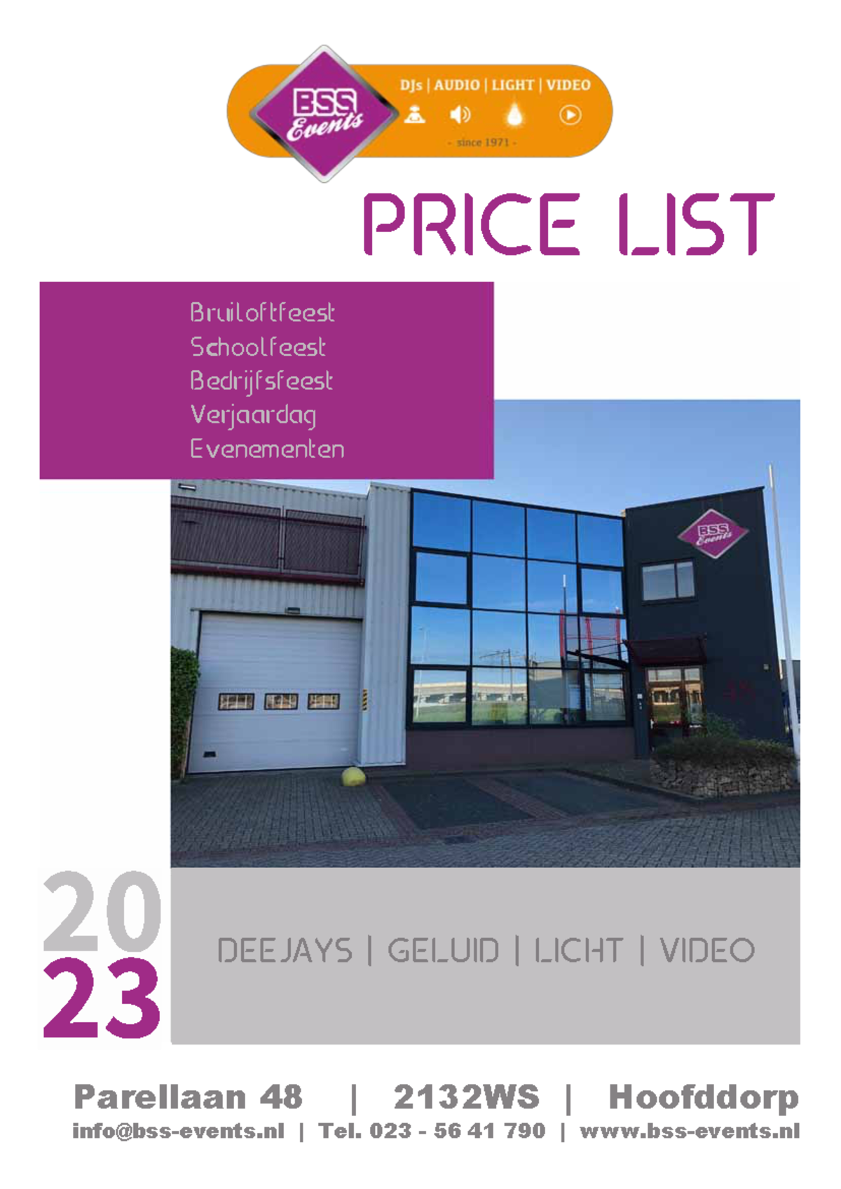 BSS Events Pricelist 2023 - Audio, Video, Lighting & Effects - Studeersnel