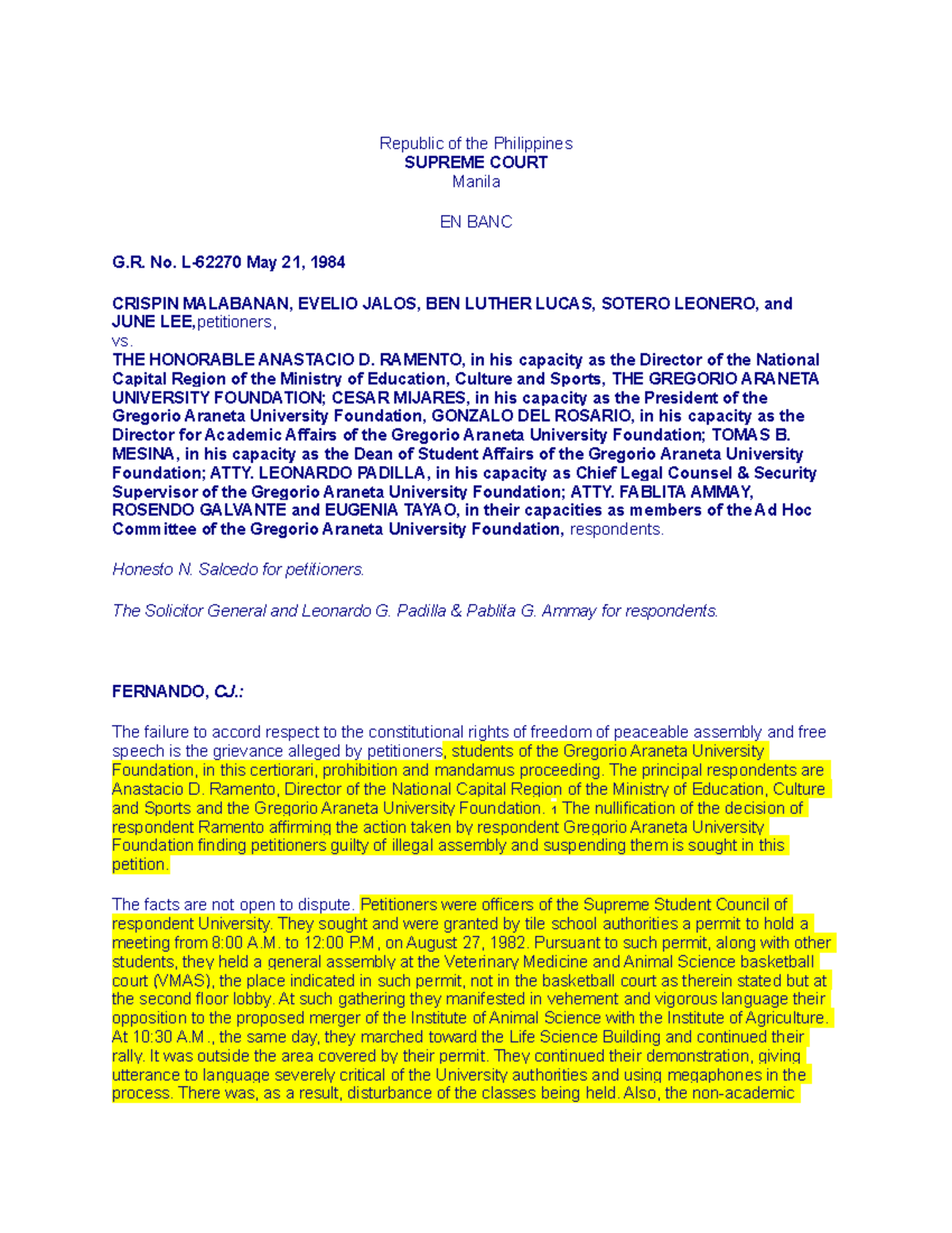 135321894 Case Study: Malabanan vs Ramento G.R. L-62270 Review - Studocu