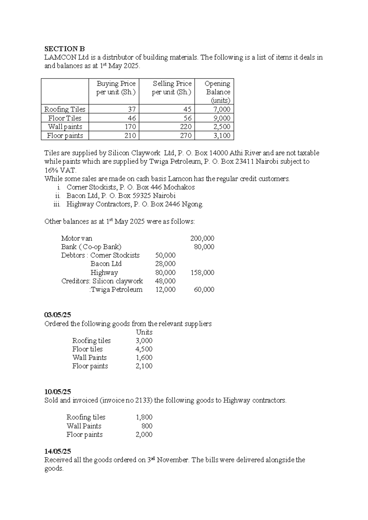 Class Activity 3: Lamcon Ltd Building Materials Distribution Analysis ...