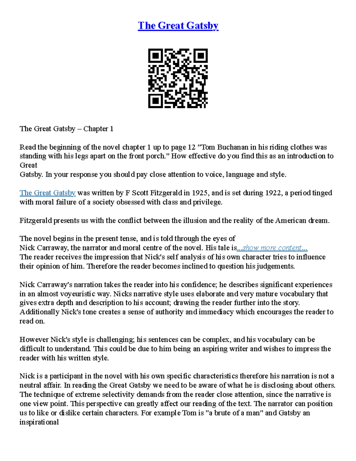 Gatsby Essay Questions & Summary Analysis - English 101 - Studocu