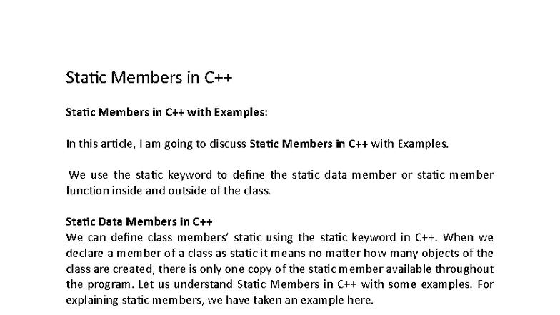 CS101 - Static Members in C++: An Overview with Examples - Studocu
