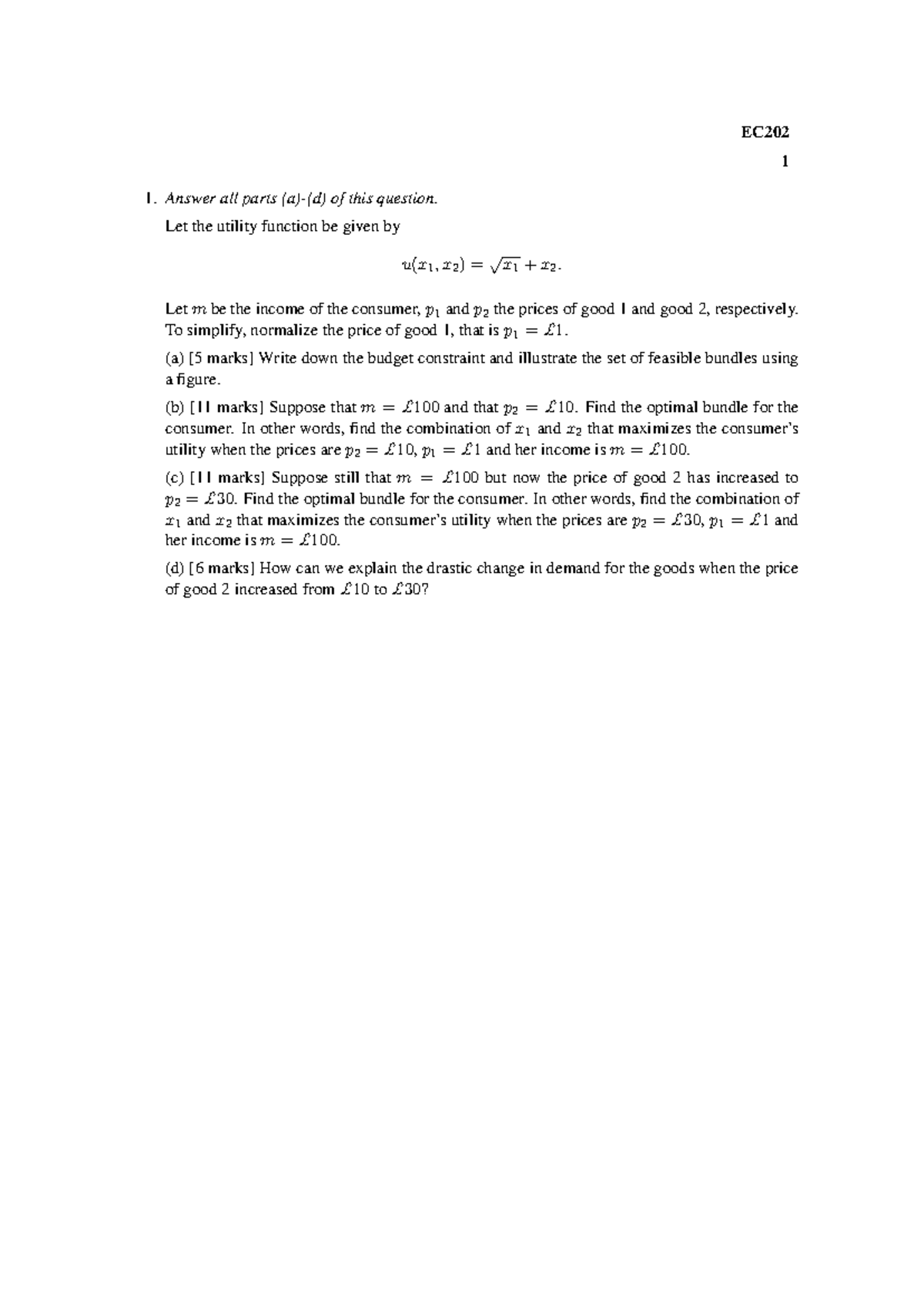 EC202 1: Utility Maximization and Budget Constraints Analysis - Studocu