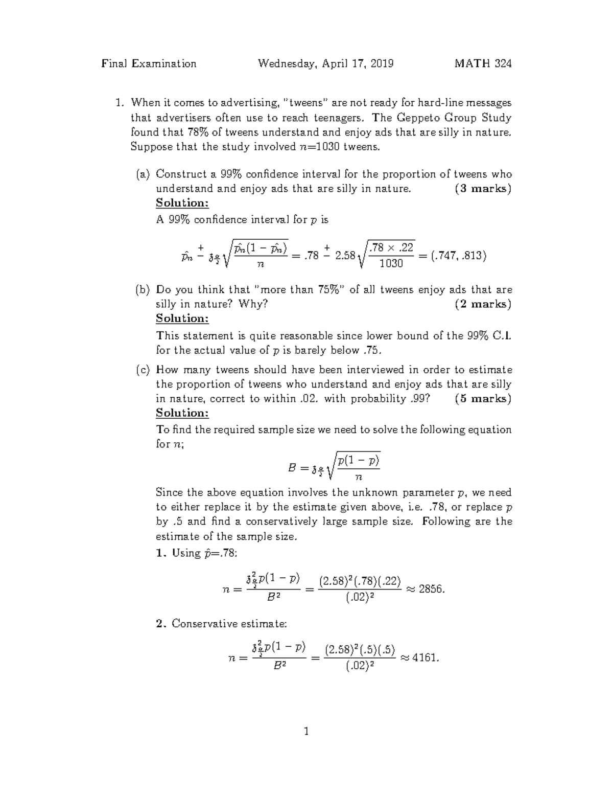 Final Exam Q&A: Statistical Analysis, April 17, 2019 - Studocu
