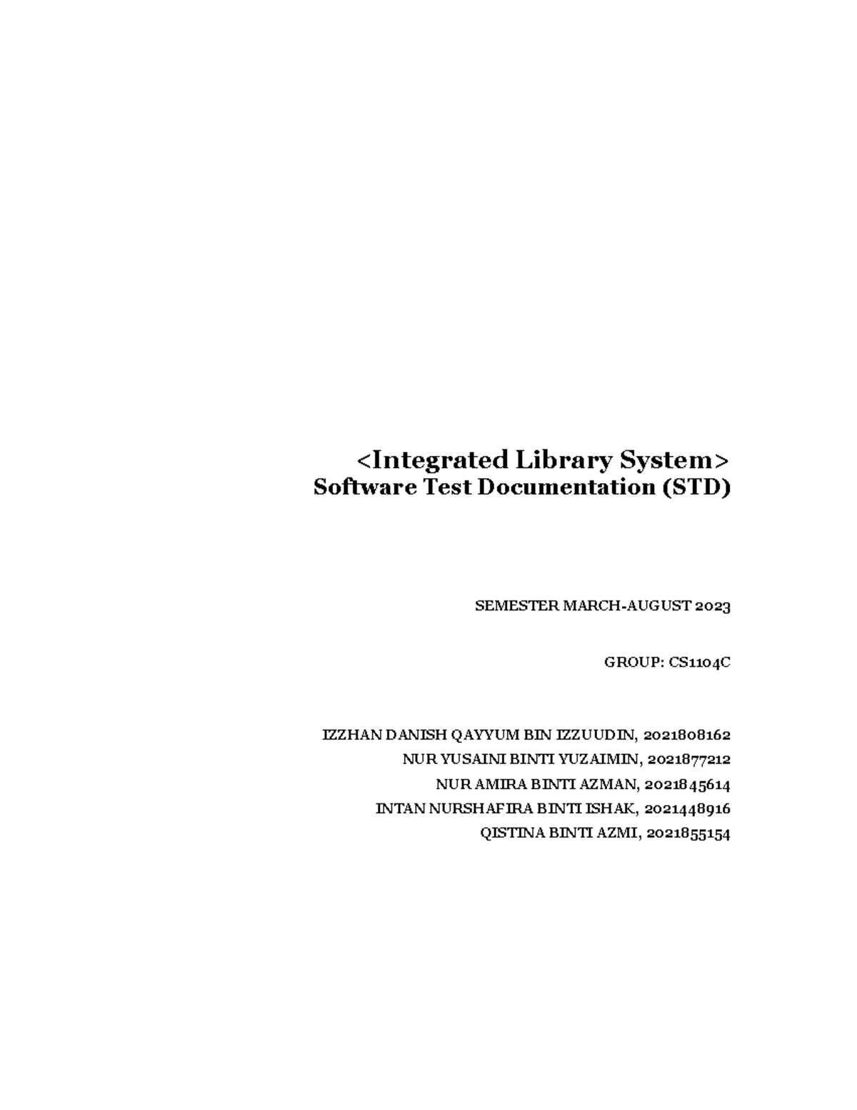 CS110 Software Test Documentation for Integrated Library System - Studocu