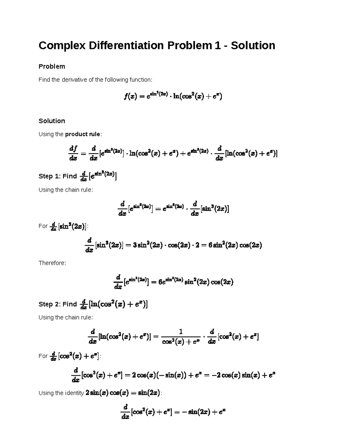 Solution-1-differentiation - Calculus 1 - Find the derivative of the ...