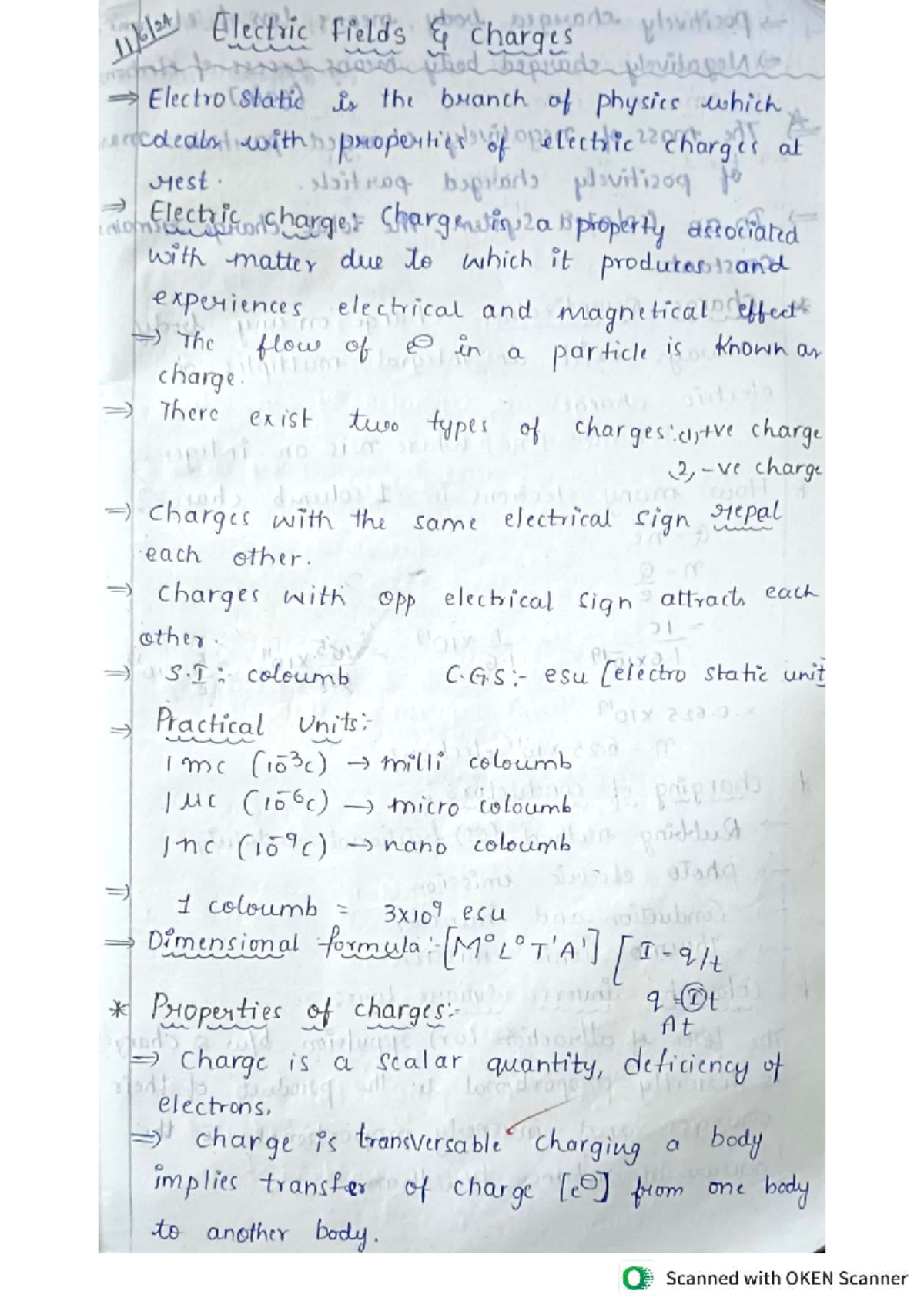 Electric Fields and Charge Properties - PHYS 22001 Lecture Notes - Studocu