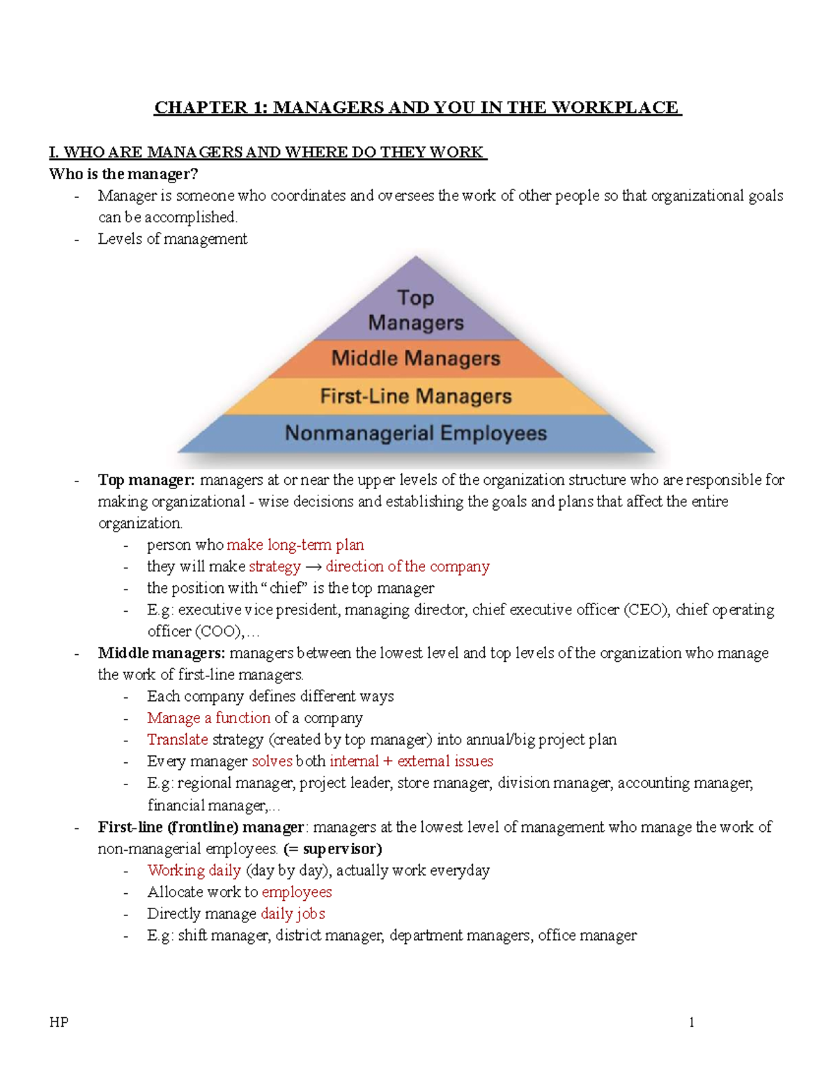CHAPTER 1: MANAGERS AND YOU IN THE WORKPLACE - Final PM 1 Notes - Studocu