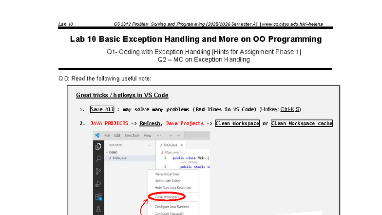 Lab 10 CS2312: Exception Handling & OO Programming Techniques - Studocu