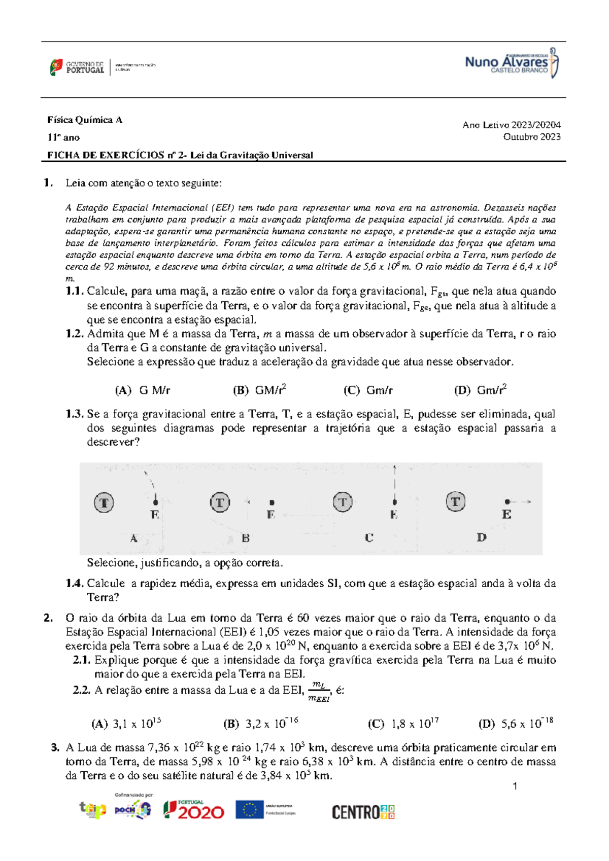 Ficha de Exercícios nº 2 - F - Lei da Gravitação Universal - Studocu
