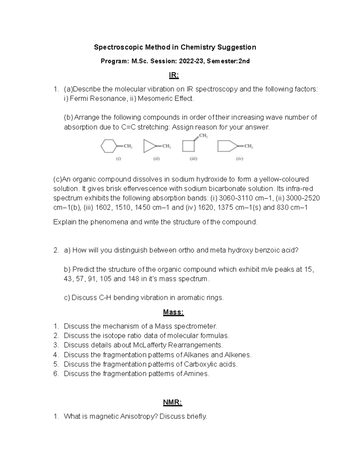 Spectroscopic Method in Chemistry: M.Sc. 2nd Sem. Suggestions - Studocu