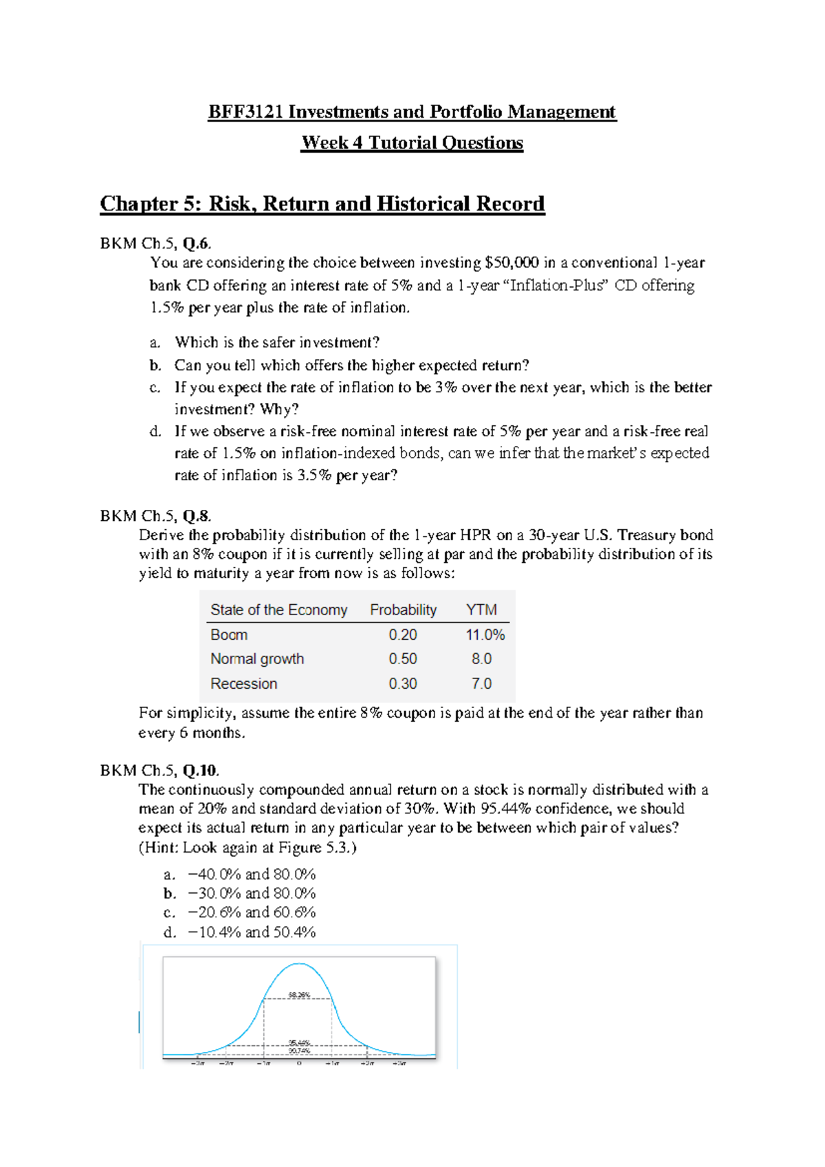 BFF3121 Week 4 Tutorial Questions on Risk and Return Analysis - Studocu
