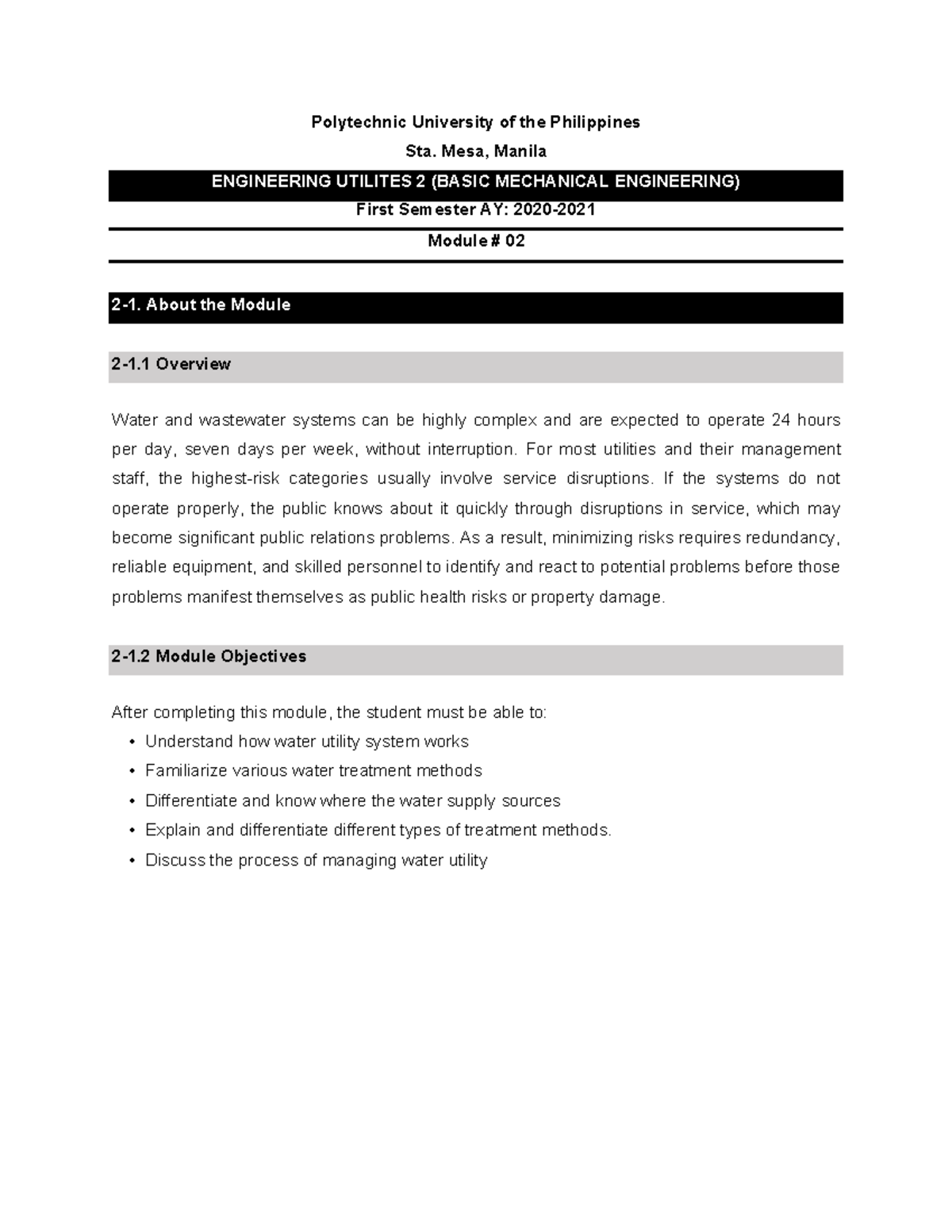 Engineering Utilities 2 - Module 2: Water Treatment and Management ...