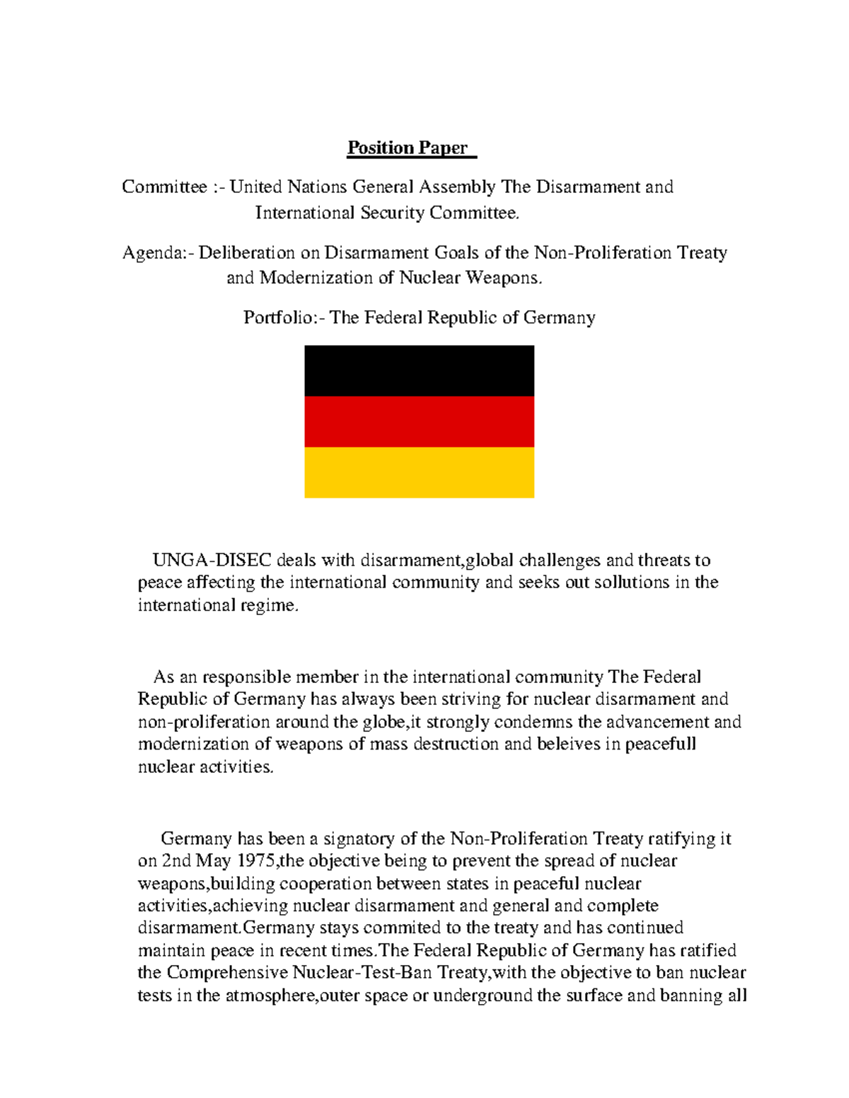 Mun position paper - Well,this is best - Position Paper Committee ...