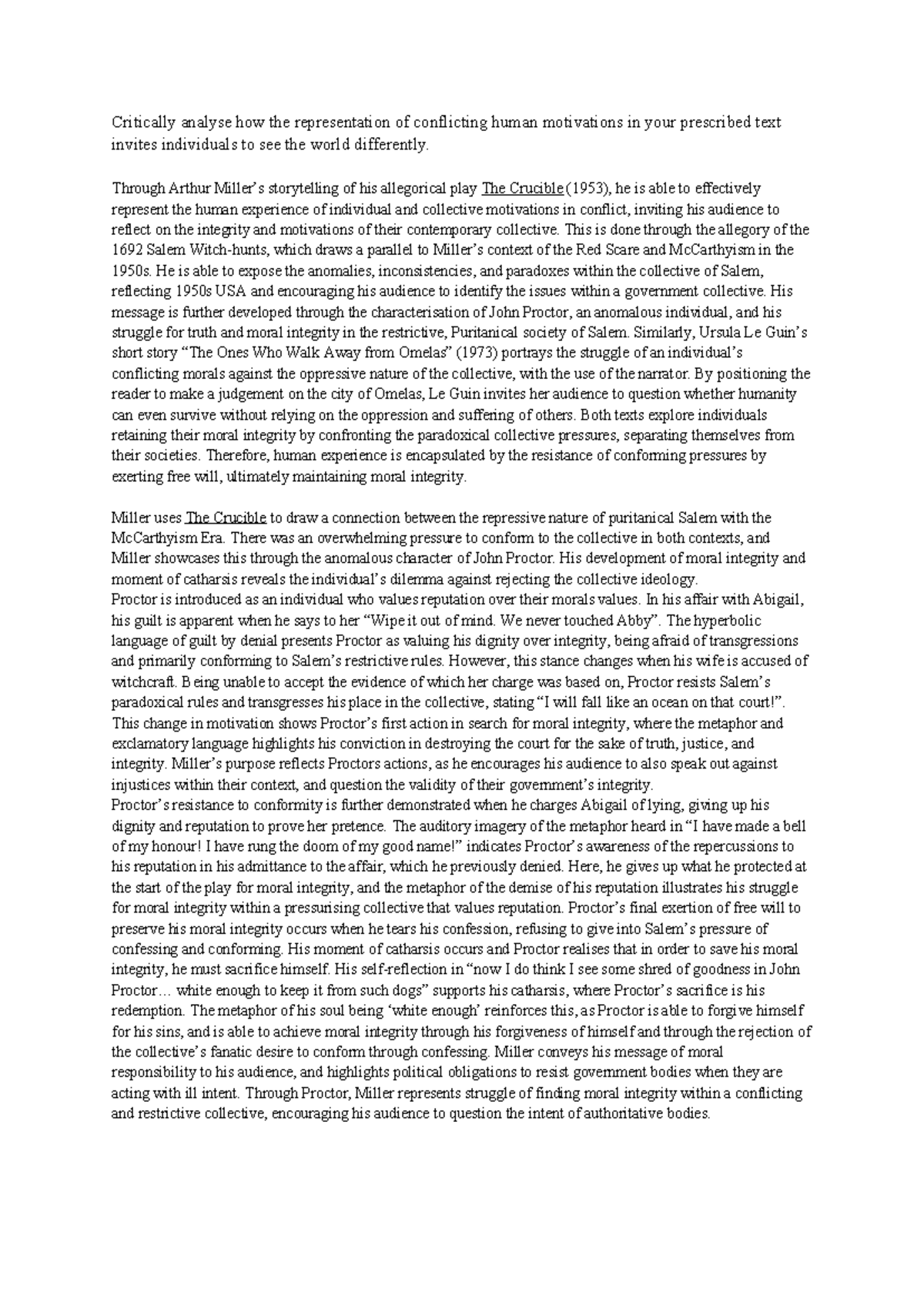 ENG 101: Essay Notes on Conflicting Human Motivations in The Crucible ...