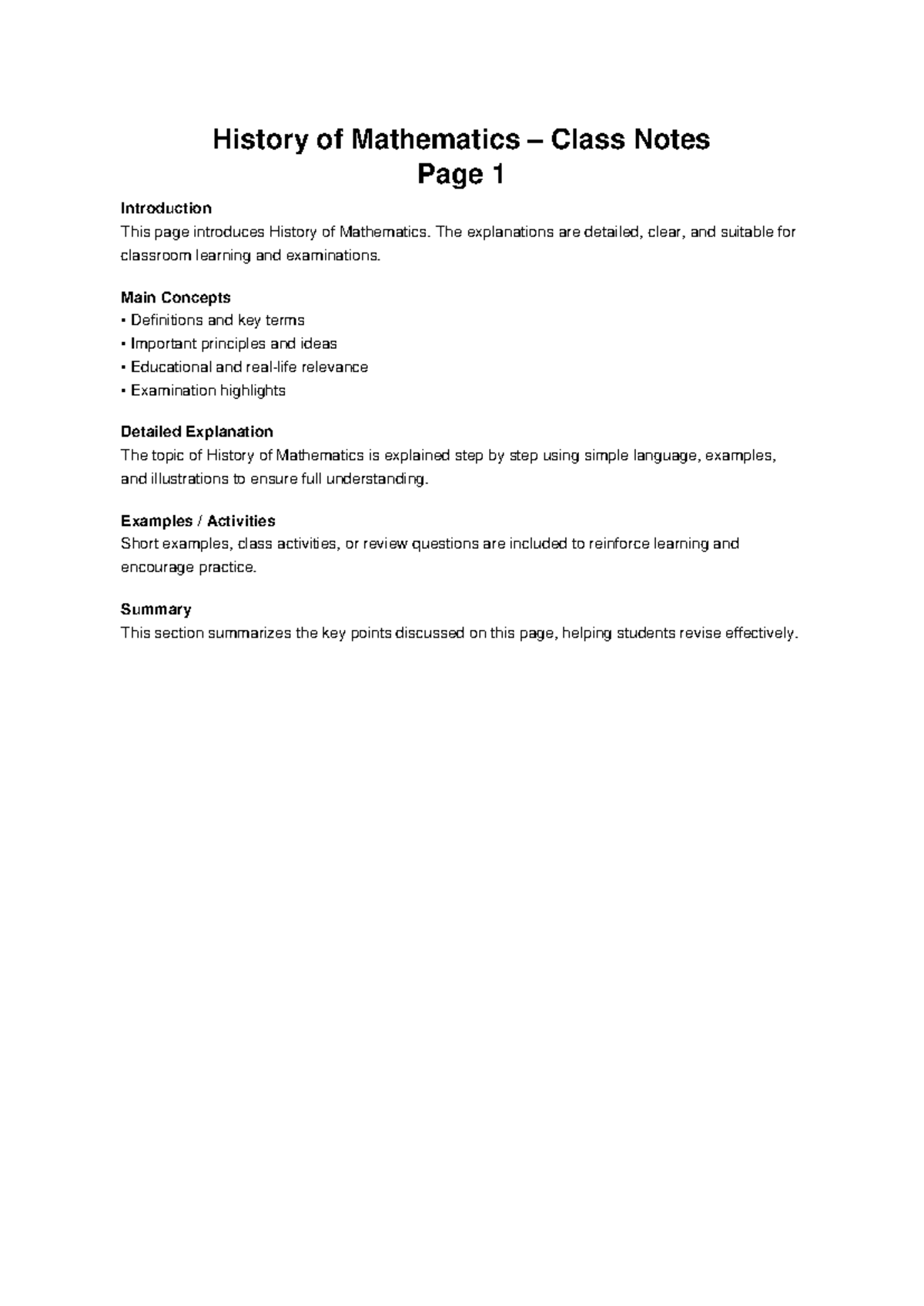 08 History of Mathematics Class Notes: Comprehensive Overview - Studocu