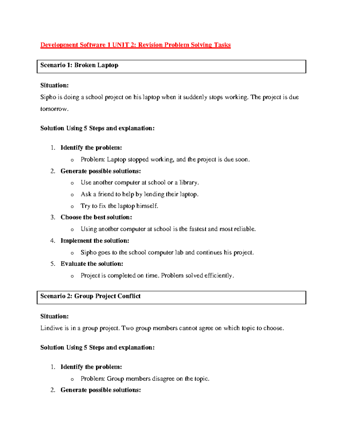 Development Software 1: Unit 2 Revision Tasks - Studocu
