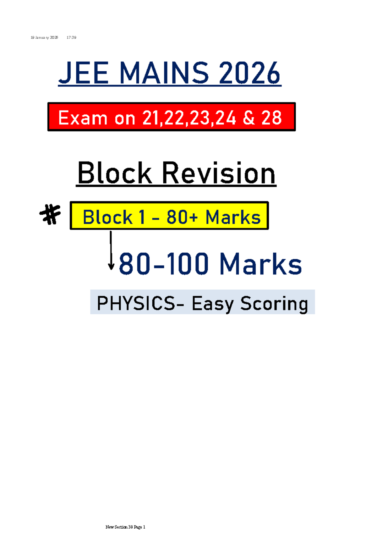 140+ Block Revision for JEE Mains 2026: Key Topics & Questions - Studocu