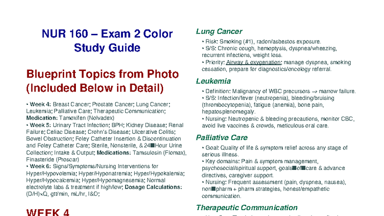 NUR 160 Exam 2 Comprehensive Color Study Guide - Studocu