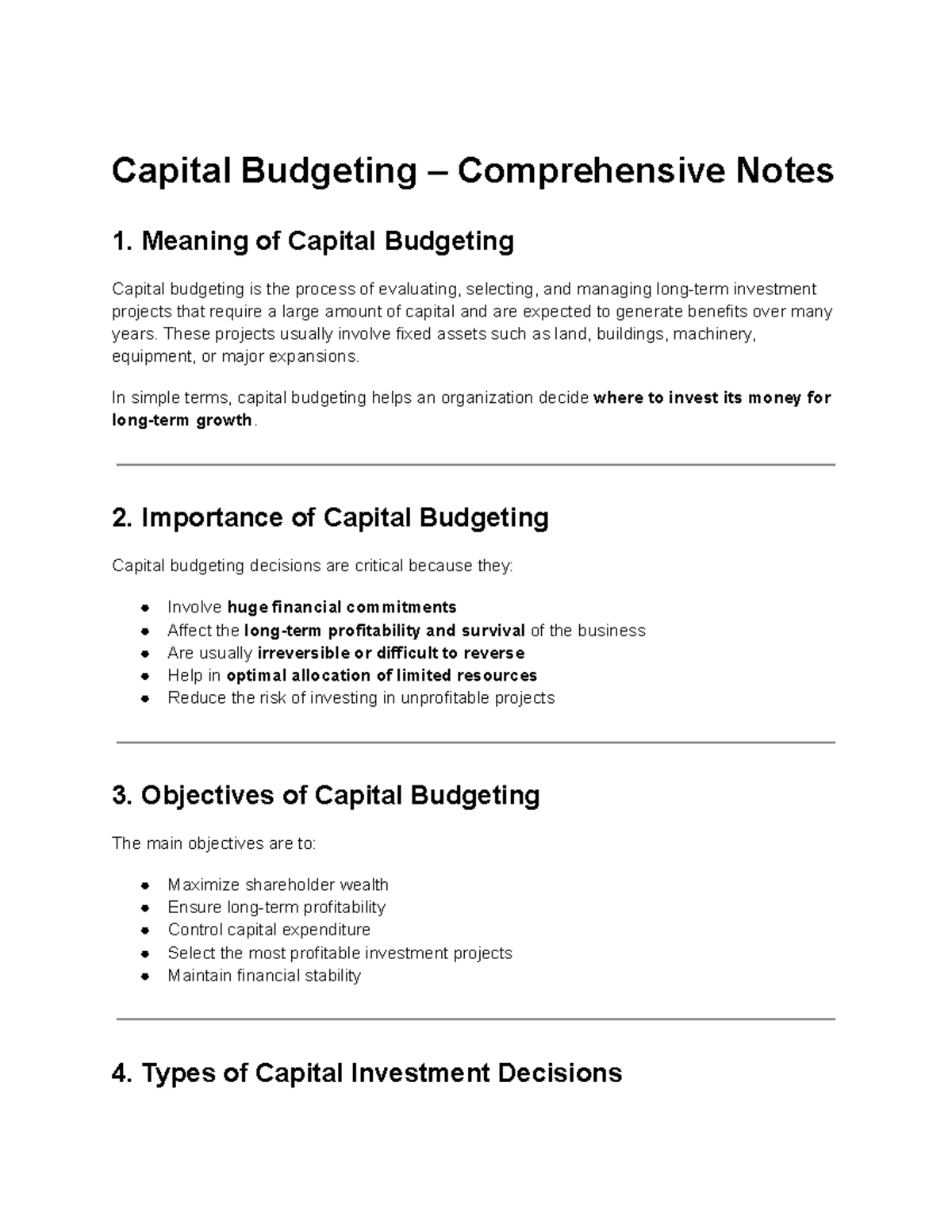 Capital Budgeting (FIN 301) – Comprehensive Study Notes - Studocu