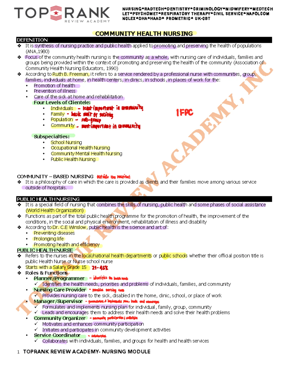 PROFESSIONAL ADJUSTMENT, LEADERSHIP AND MANAGEMENT - 1 TOPRANK REVIEW ...