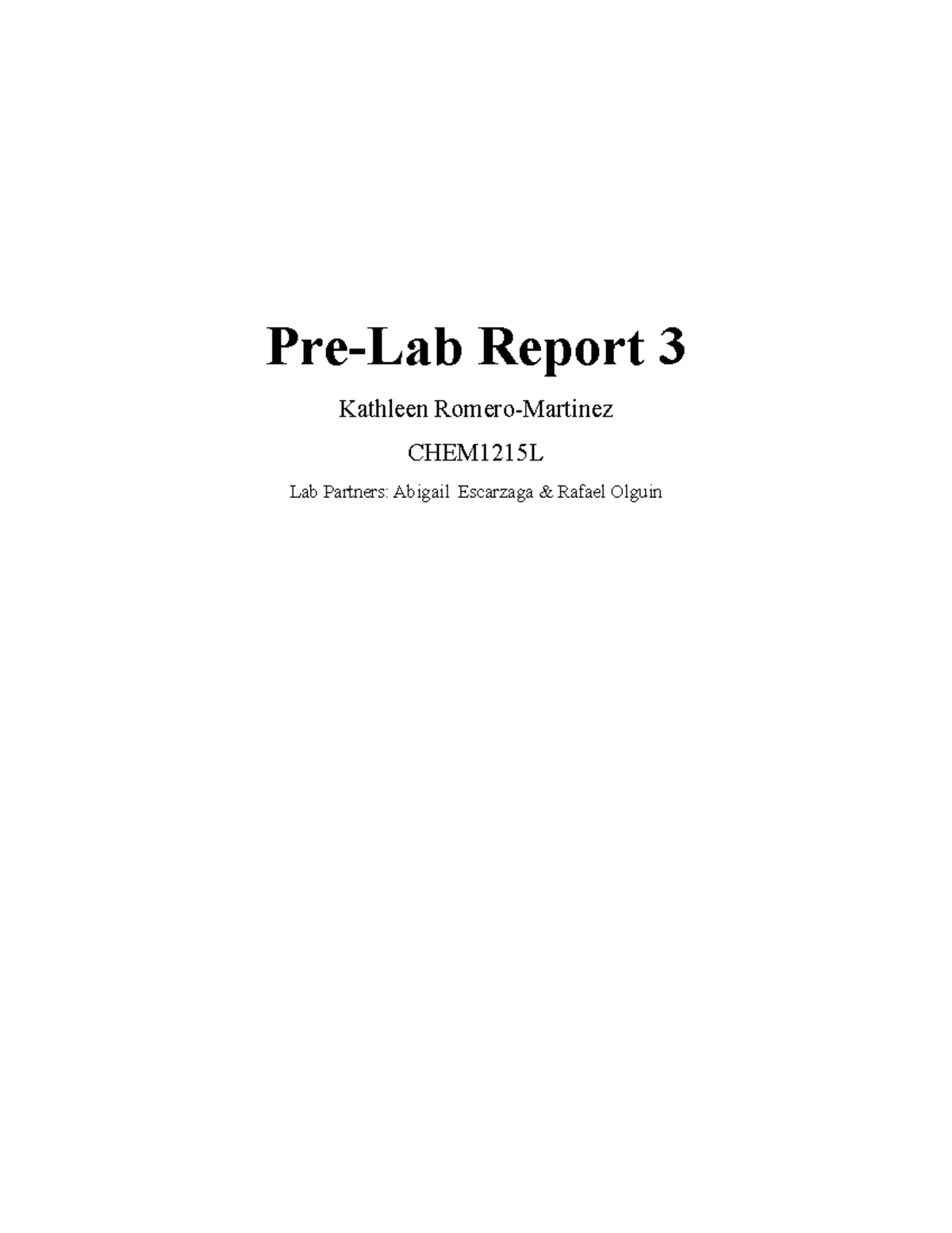 CHEM1215L Experiment 3 Pre-Lab Report on Enthalpy Measurement - Studocu