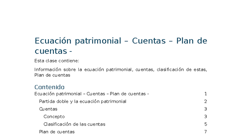 Ecuación Patrimonial y Plan de Cuentas - Clase 03 - Studocu