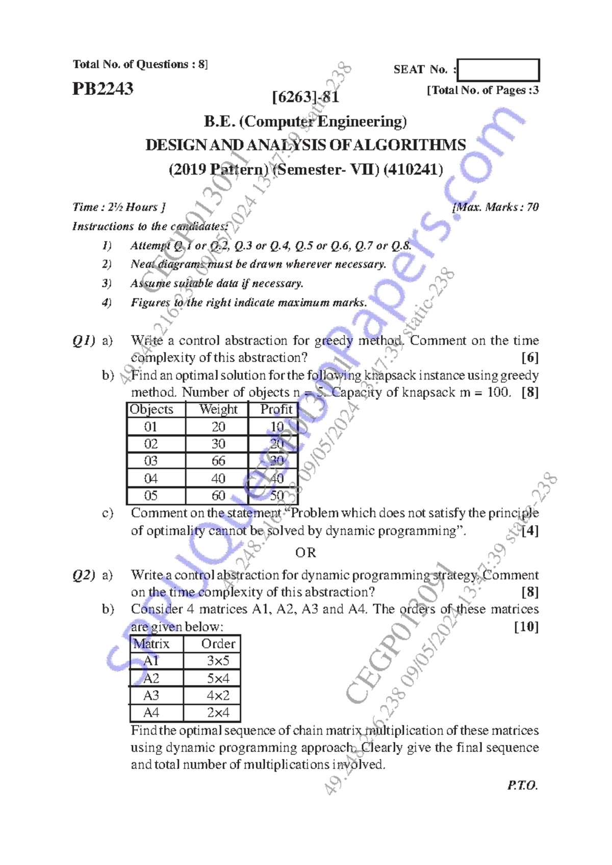 B.E. (Computer Engineering) Design and Analysis of Algorithms - DAA ...
