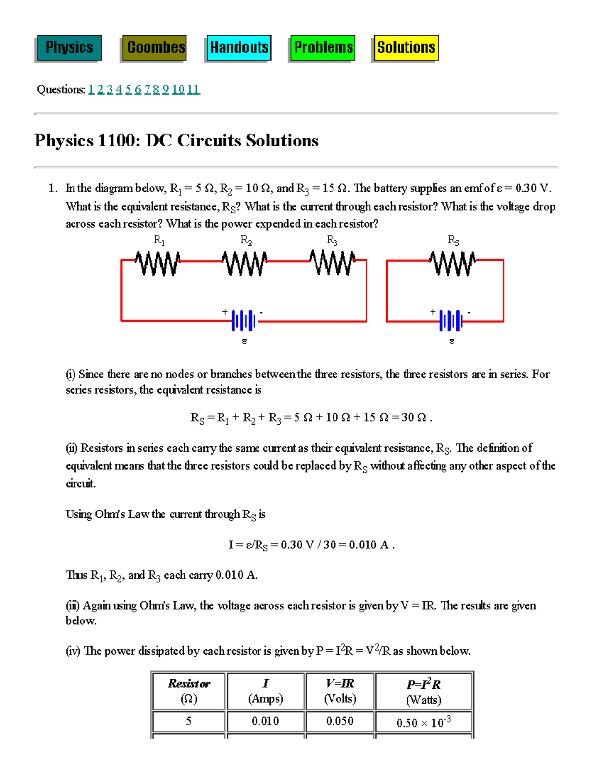 PHYS 1100: DC Circuits Solutions and Problem Analysis - Studocu