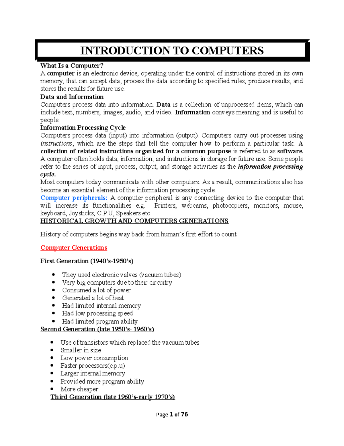 Certificate Notes Complete Manual - INTRODUCTION TO COMPUTERS What Is a ...