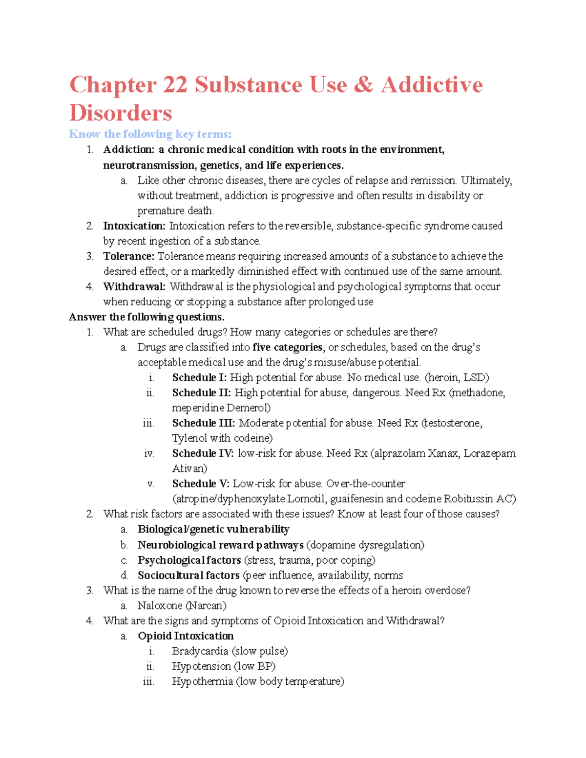 Quiz 4 Study Guide: Chapter 22 Substance Use & Eating Disorders - Studocu