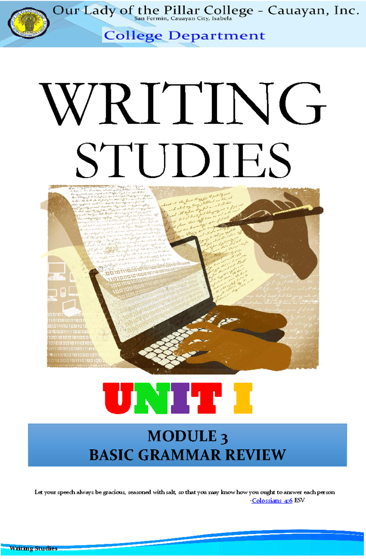 ENG 10 Module 3 - english 10 - WRITING STUDIES UNIT I MODULE 3 BASIC ...