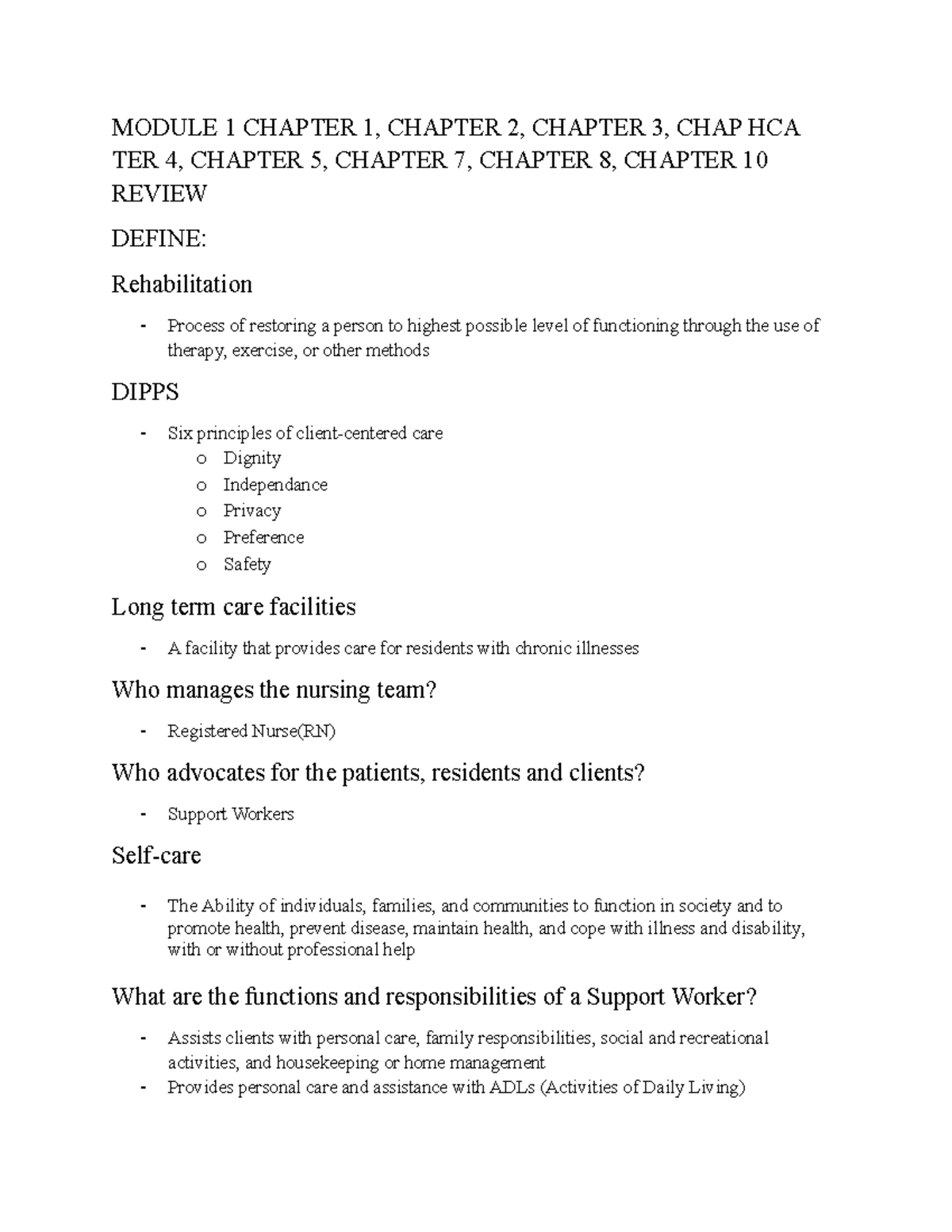 HCA Module 1 Comprehensive Review: Chapters 1-10 Insights - Studocu
