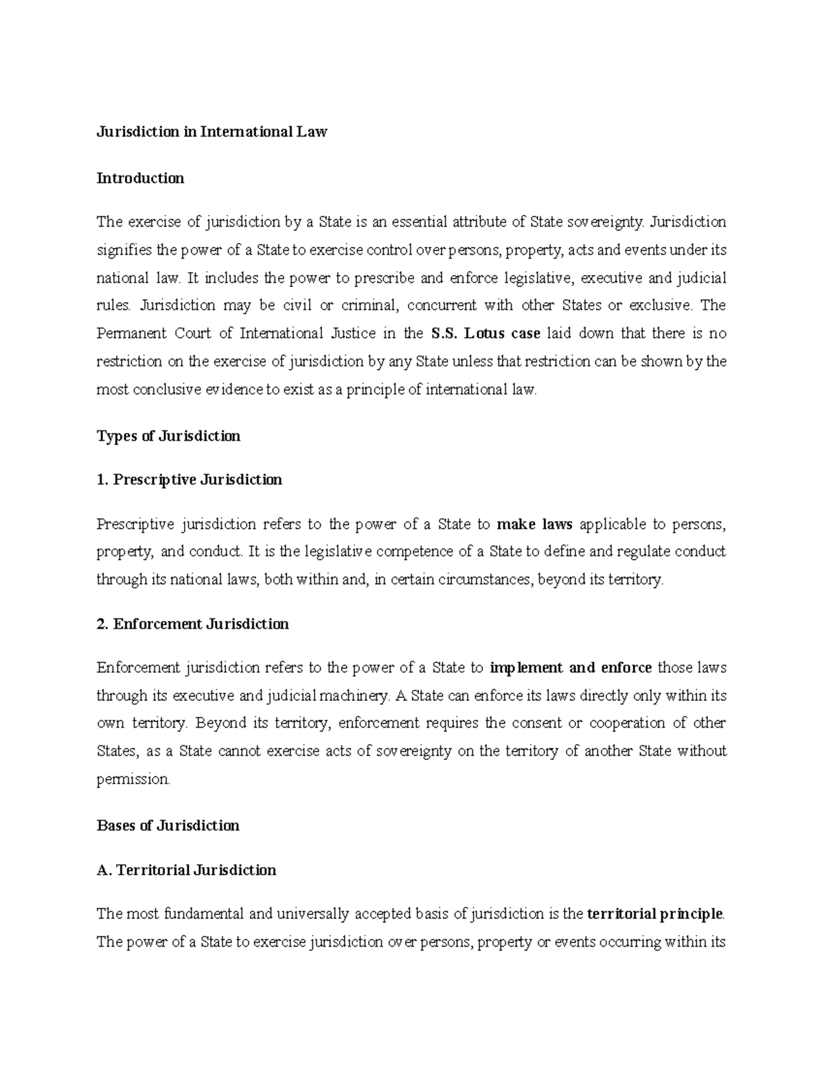 Jurisdiction in International Law: Key Principles and Cases - Studocu