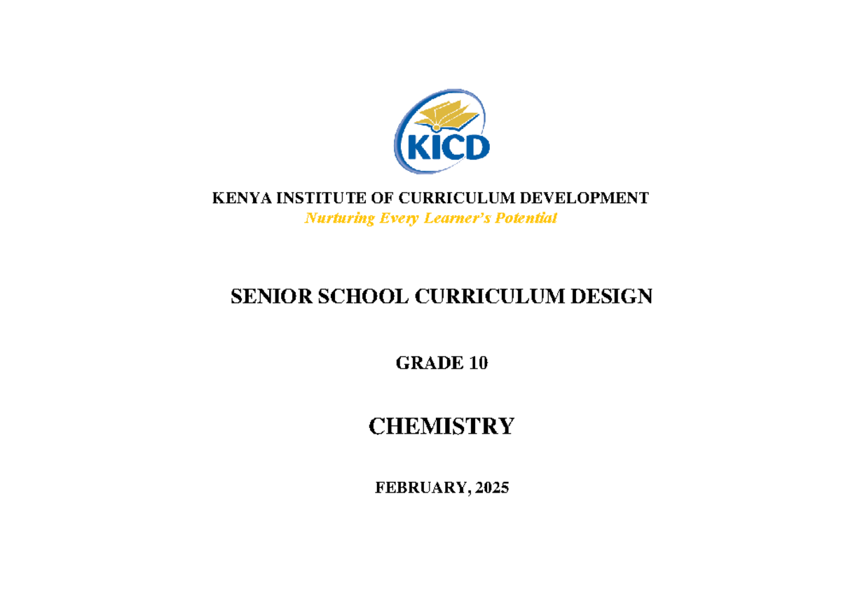 Grade 10 Chemistry Curriculum Design (KICD) - CBC Overview 2025 - Studocu