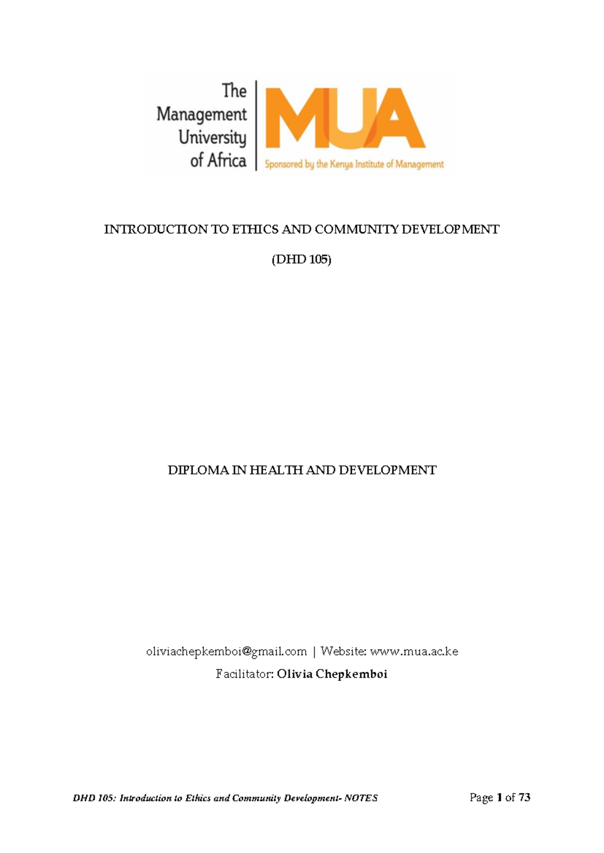 DHD 105: Introduction to Ethics and Community Development Notes - Studocu