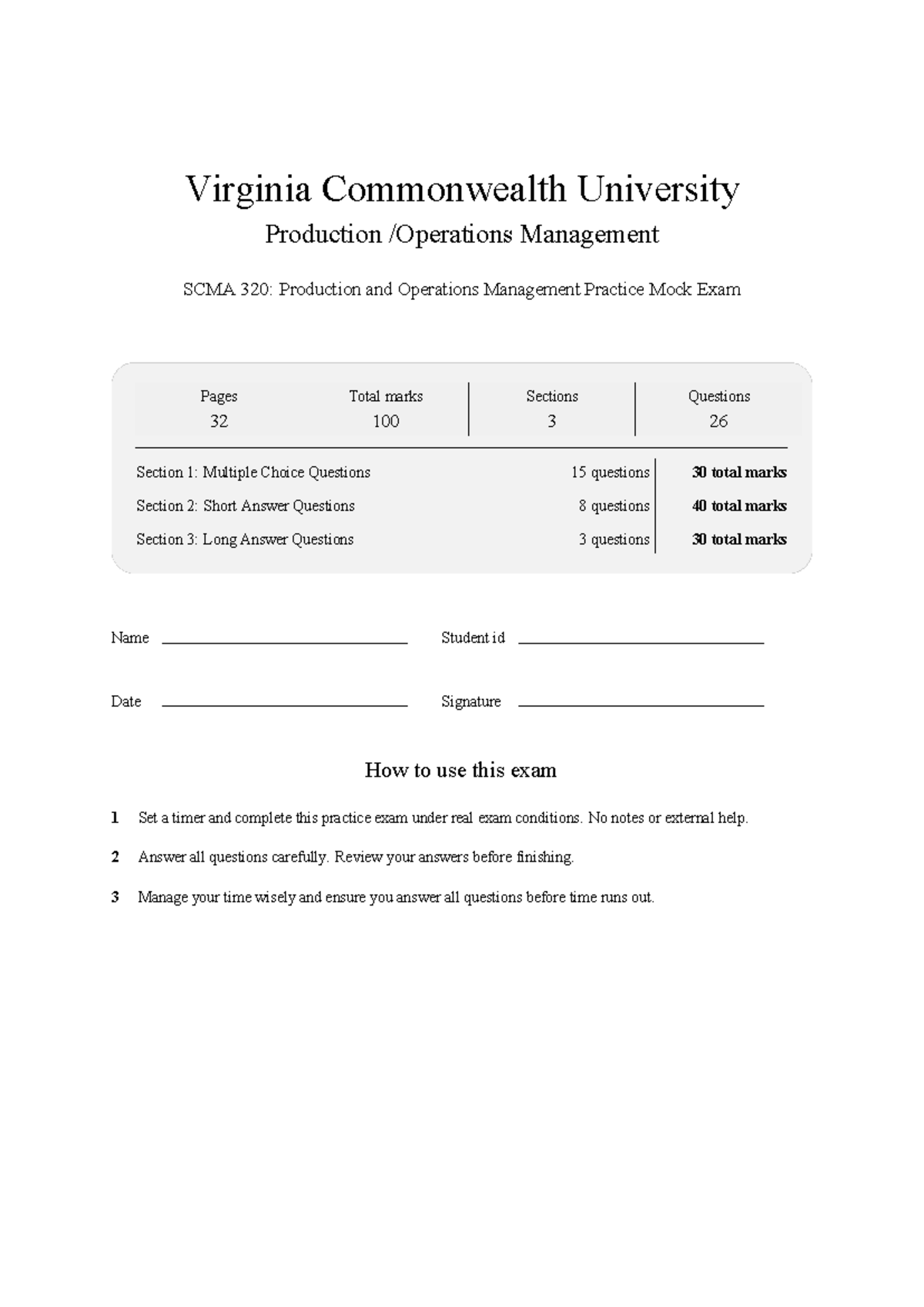 SCMA 320: Production & Operations Management Mock Exam Study Notes ...