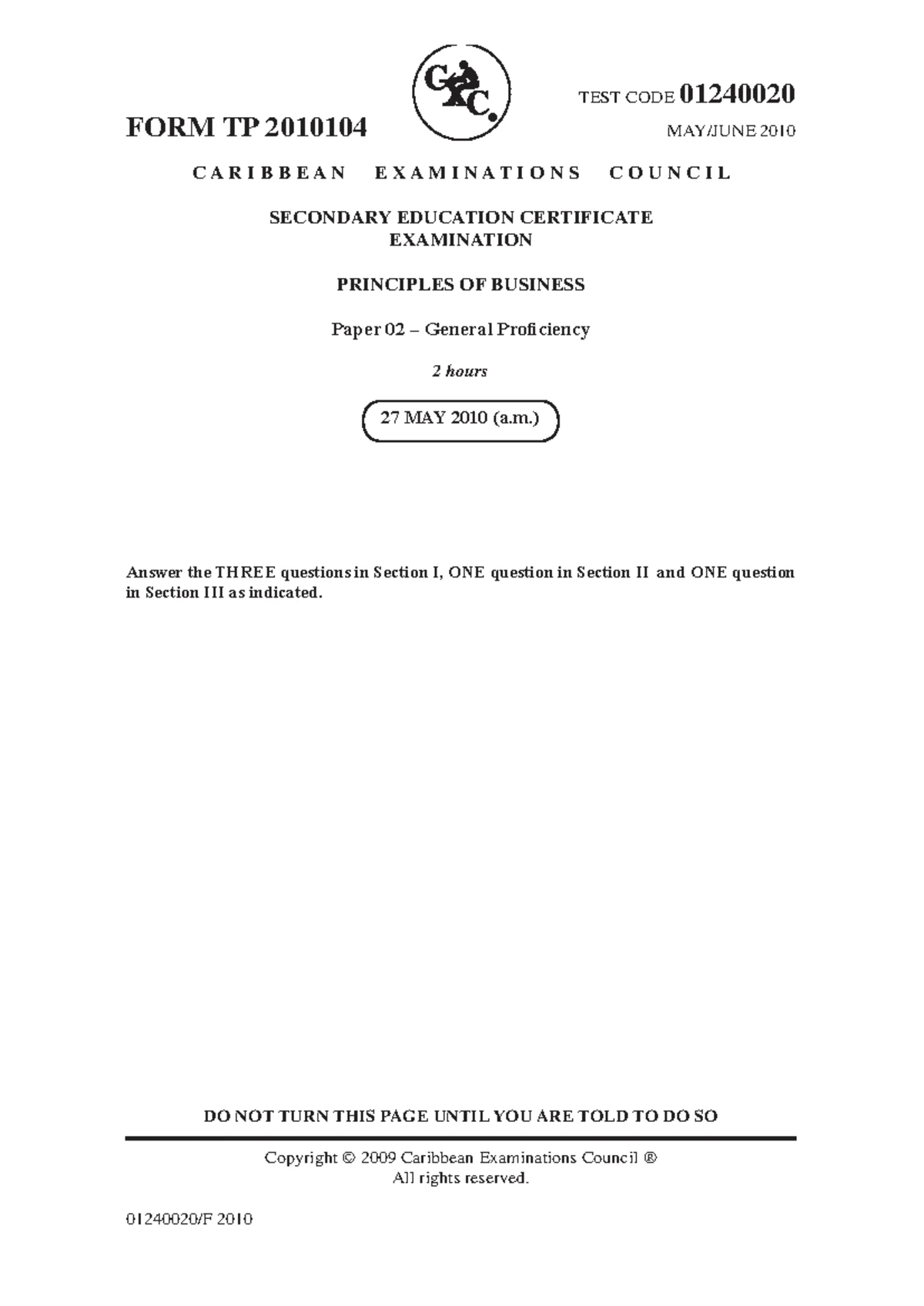 CSEC Chemistry Paper 01 General Proficiency Exam 2019 - Studocu