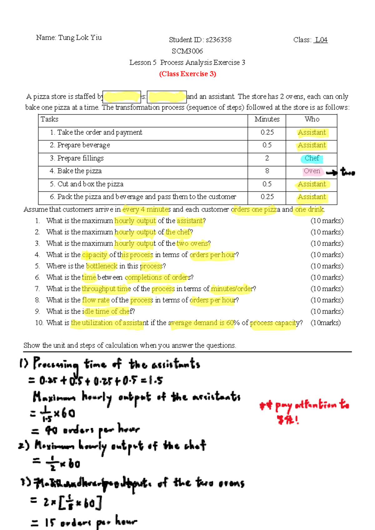 Process analysis exercise 3 (Class Ex 3) 2 - Name: Tung Lok Yiu Student ...