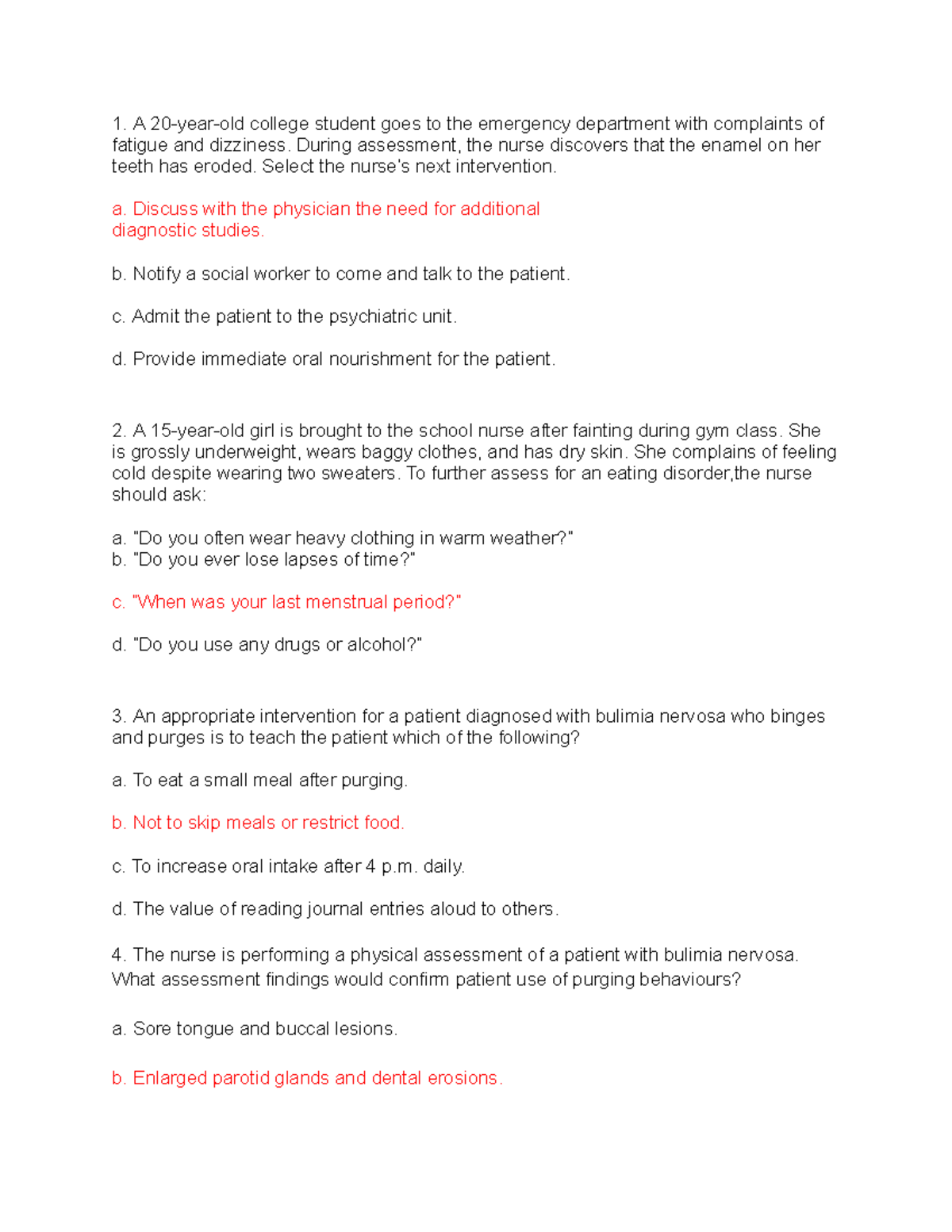 Q and A - Nursing Interventions and Crisis Management (NUR 101) - Studocu