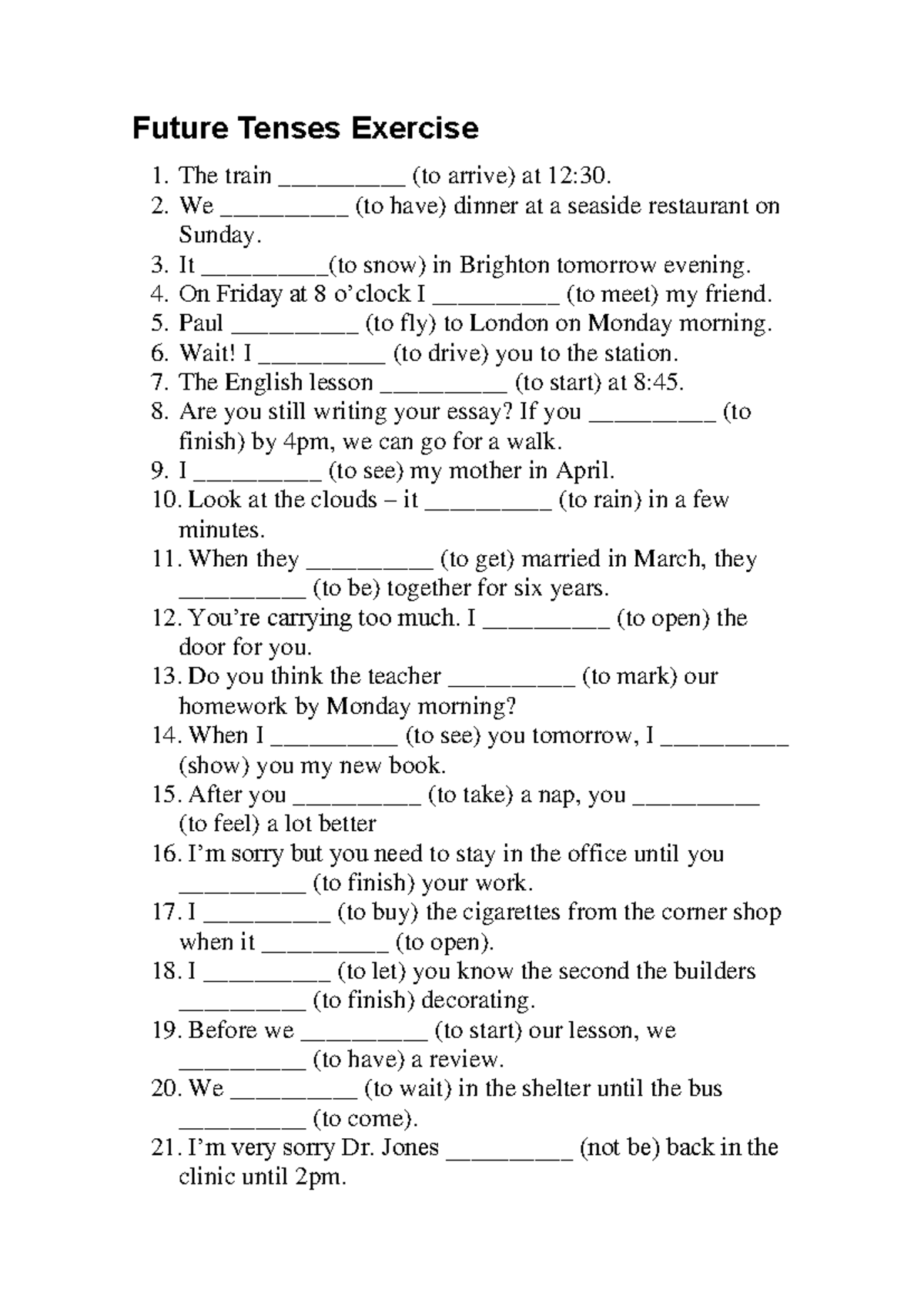 Future-Tenses-Exercise - Future Tenses Exercise The train ...