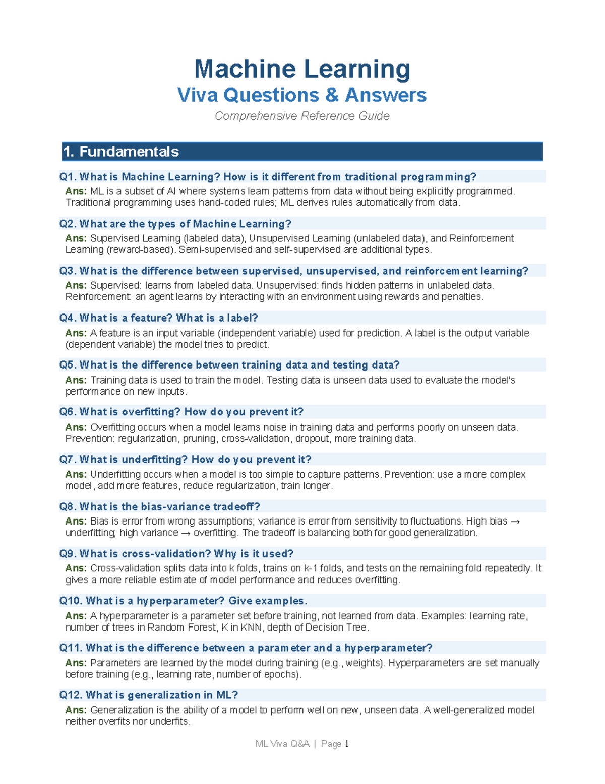 ML Viva QA: Key Questions and Answers for Machine Learning Exam - Studocu