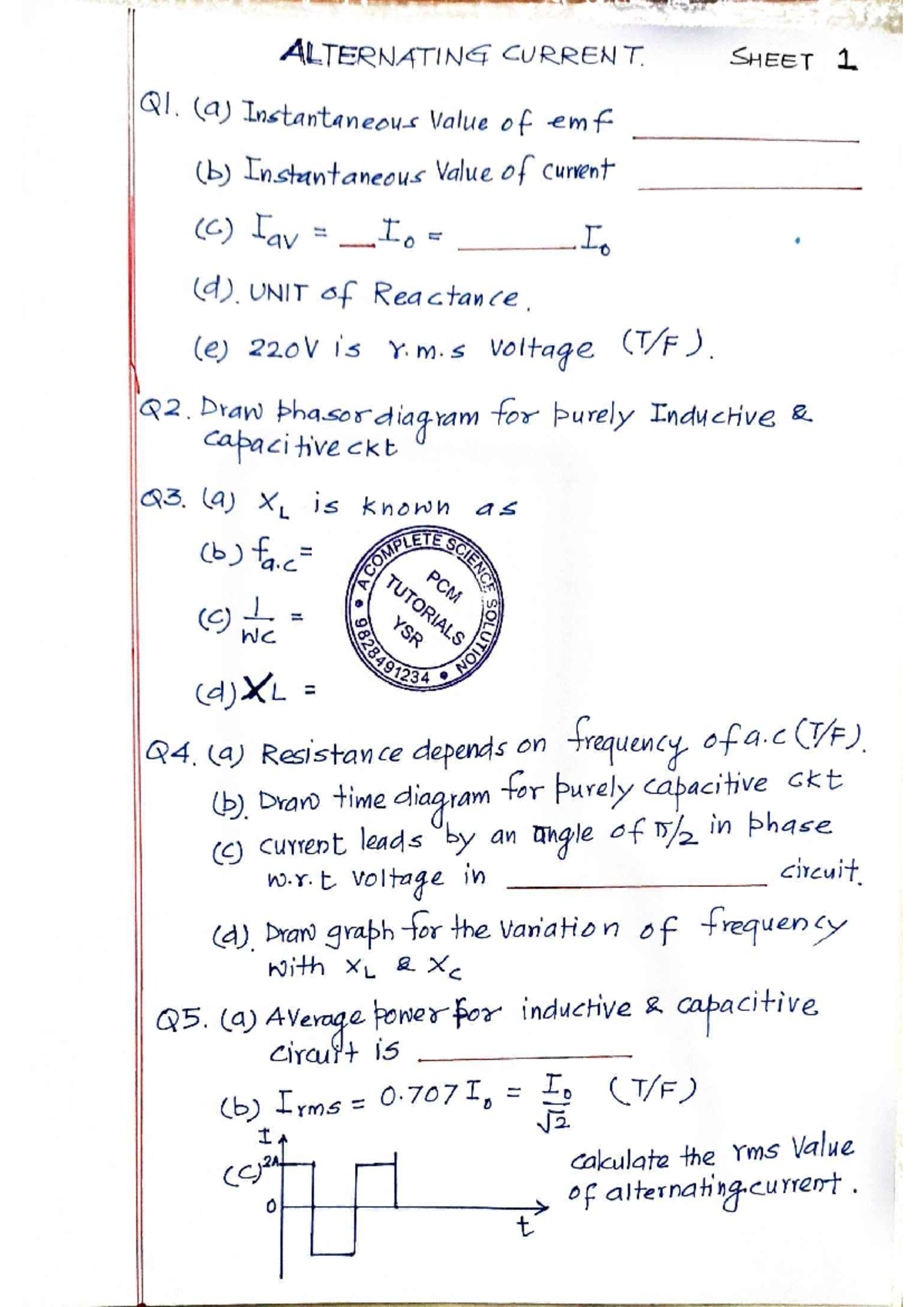 PP1CH7 Alternating Current - Key Concepts and Problems - Studocu