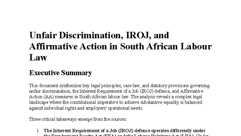 Unfair Discrimination and IROJ in South African Labour Law: An Overview ...