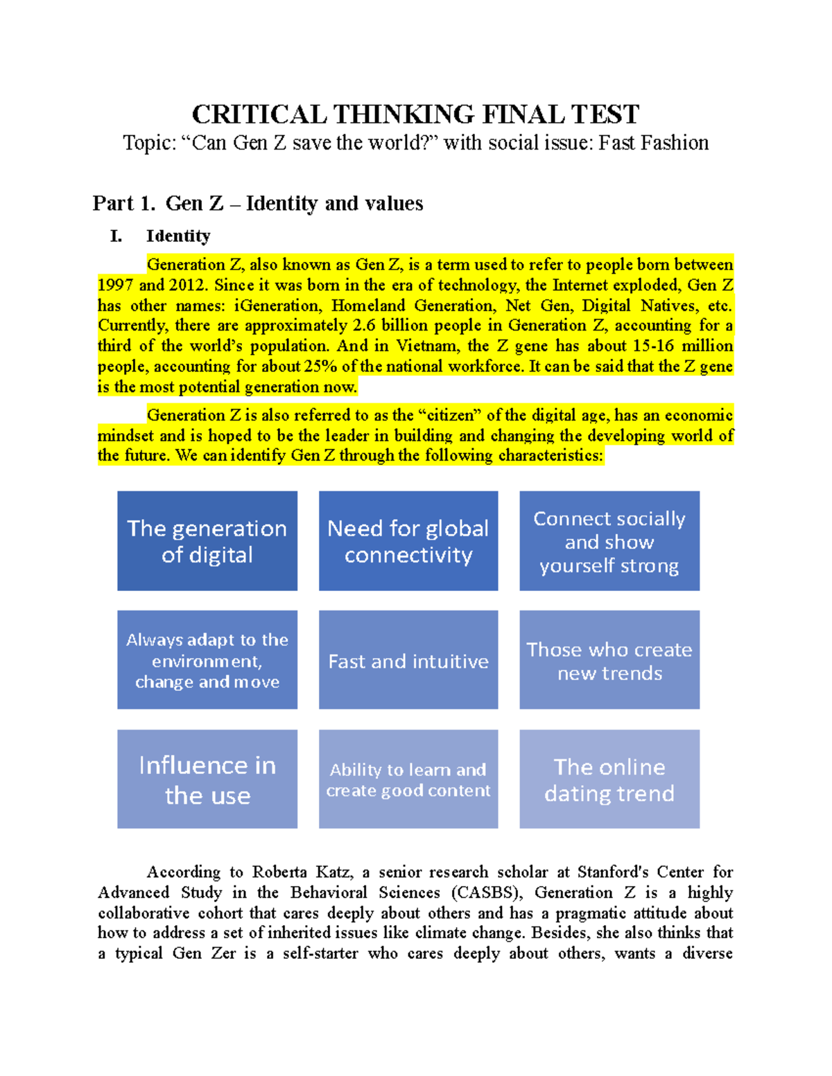 Report of Final test (CT) - CRITICAL THINKING FINAL TEST Topic: “Can ...
