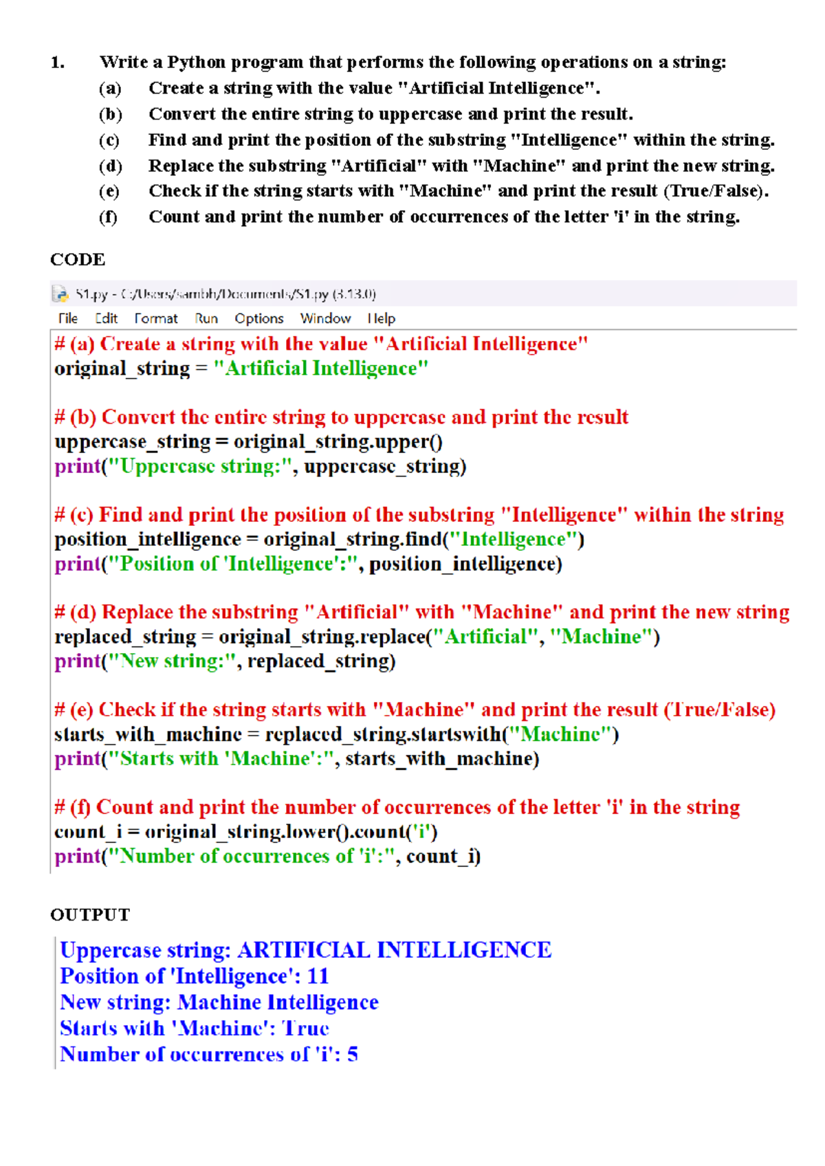 Python Programming Exercises: String, List, Tuple Operations (CS101 ...