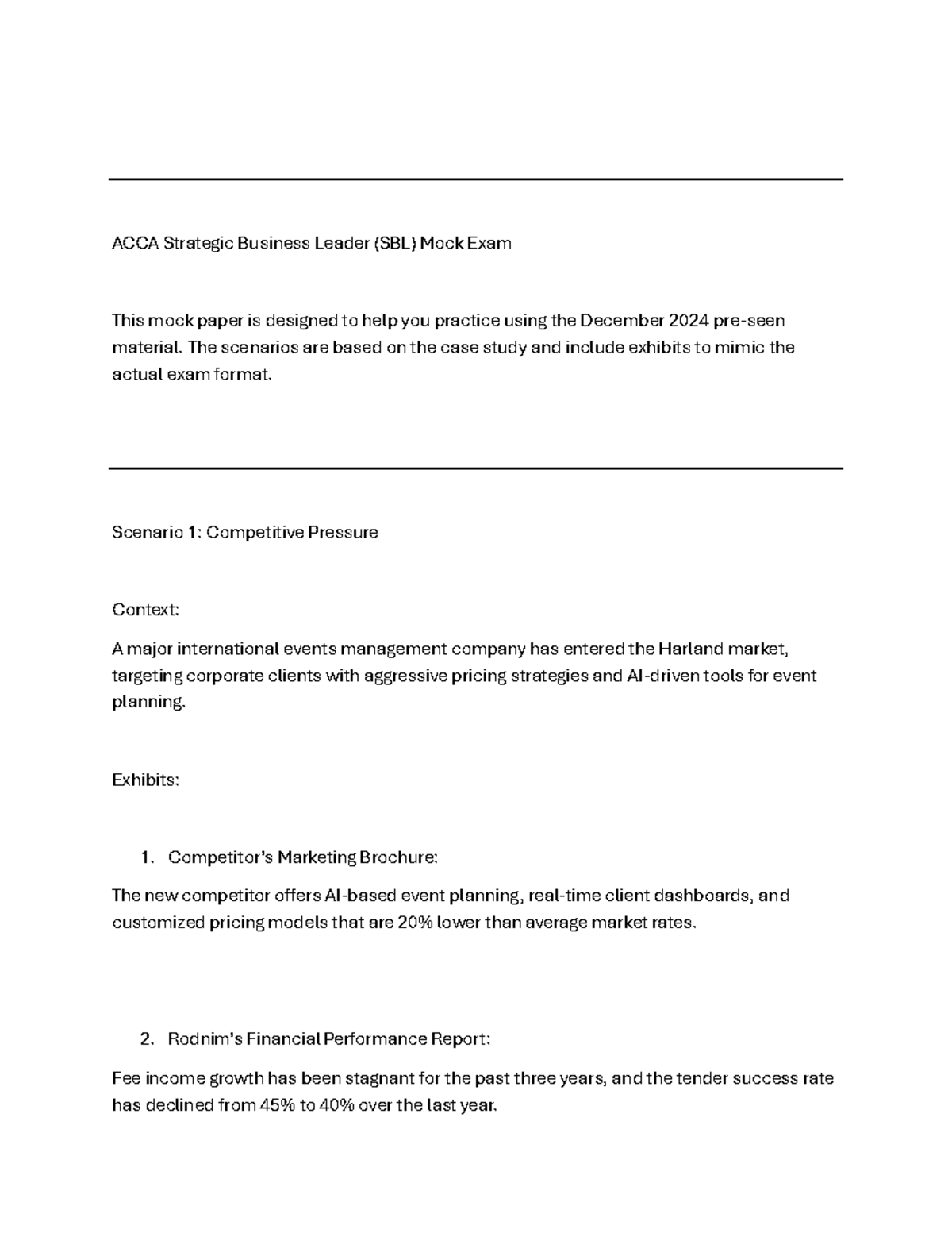 Document - Its a summary of a question paper - ACCA Strategic Business ...