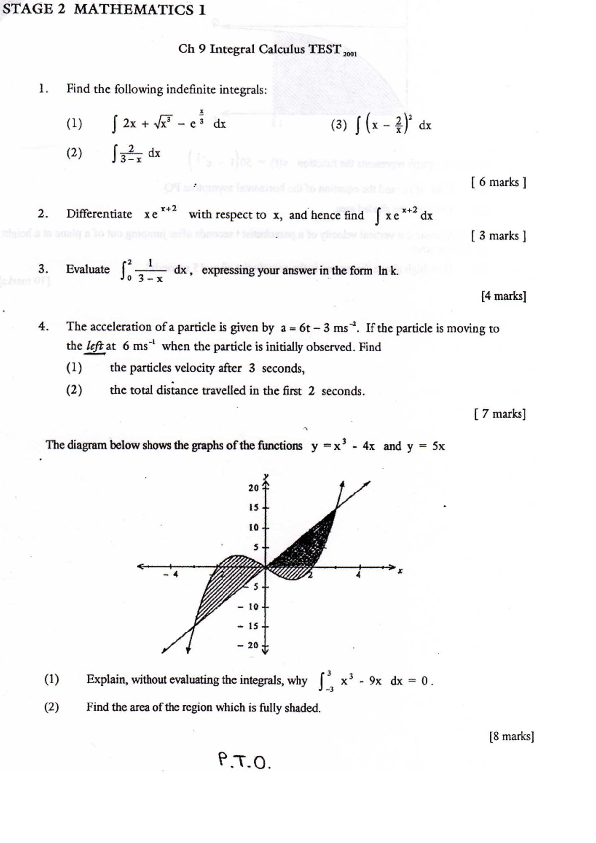 STAGE 2 MATHEMATICS 1 Ch 9 Integral Calculus TEST 2001 Notes - Studocu