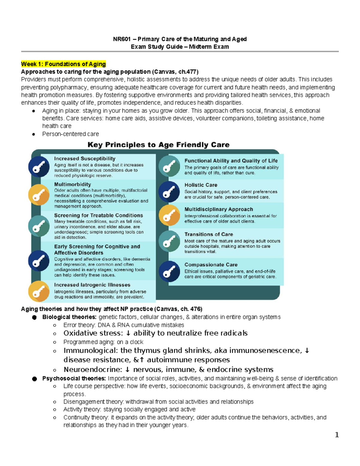 NR601 Midterm Exam Study Guide: Foundations of Aging and Care - Studocu