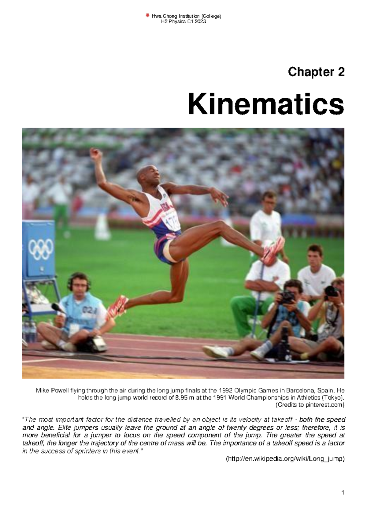 H2 Physics C1 2023 Kinematics Lecture Notes and Key Concepts - Studocu