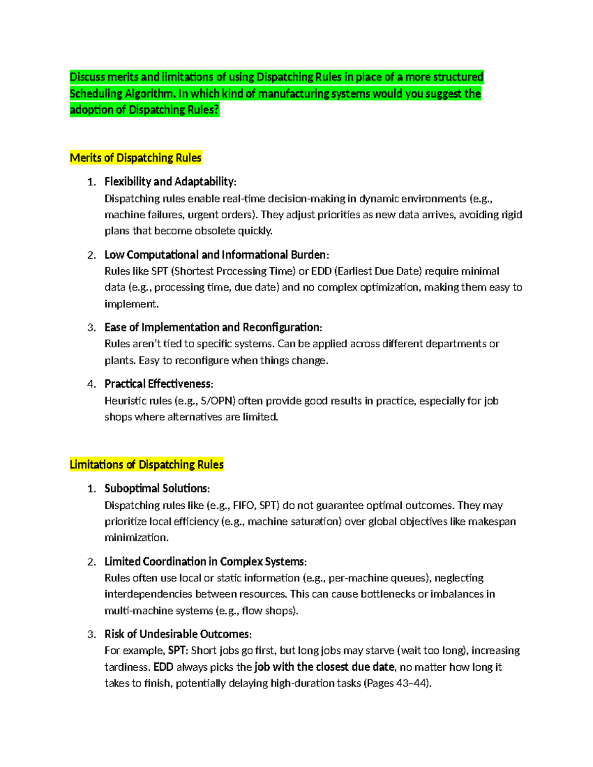 Merits and Limitations of Dispatching Rules in Scheduling Algorithms ...